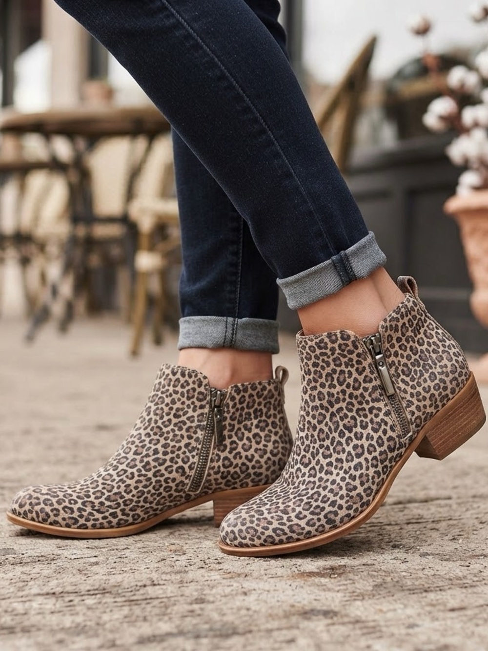 Lucky Brand Basel Leopard Print Leather Ankle Booties Black Tan Size 6.5M